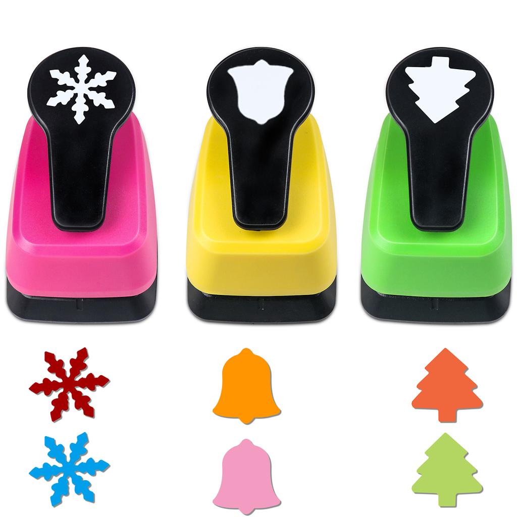 3pcs Paper Hole Puncher Cutter Tool Set Christmas Snowflake Bell Tree Shapes 1 Inch 25mm for Paper Crafts Scrapbook Card Making