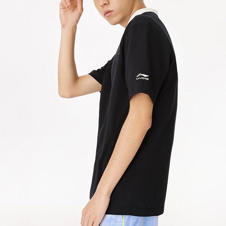 Li-Ning X Disney SS22 Casual Sports Cartoon Animal Alphabet Crew Neck T-Shirt Men Tops Black AHSS253-4