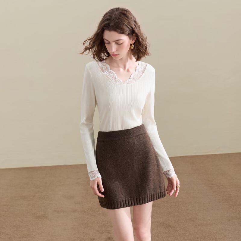 Sancai Machine-Washable High-Waisted A-Line Knit Mini Skirt