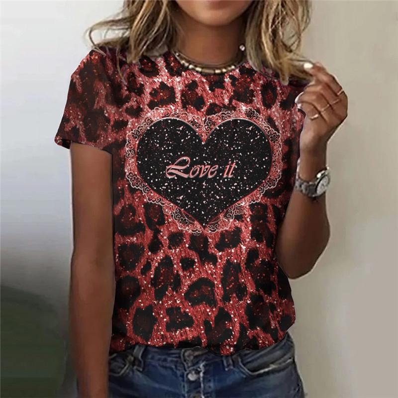 Liebesherz Muster Damen Mode T-Shirts Sommer Kurzarm 3D Druck Leopard Street Damen T-Shirt Lässige Oberteile