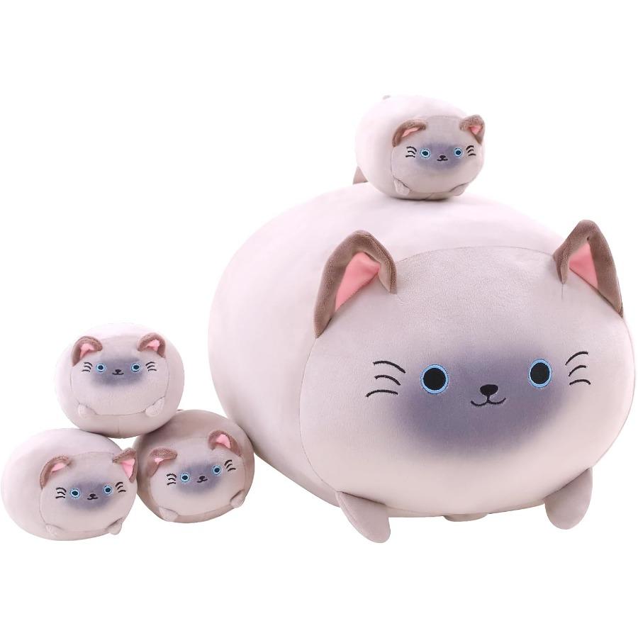 

Siamese Cat Plush with 4 Baby Stuffed Animals in Tummy Soft Pink Cuddly Pillow Gift for Kids United States