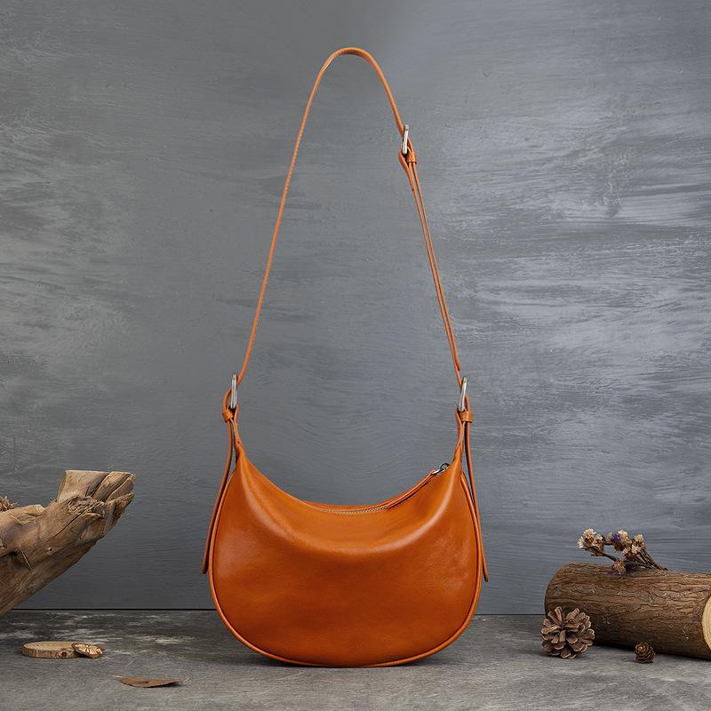 

Spring Hot Genuine Leather Crossbody Bag, Women s Niche High-end Feeling Dumpling Bag, Retro Vegetable Tanned Cowhide Single Shoulder Crossbody Bag коричневый