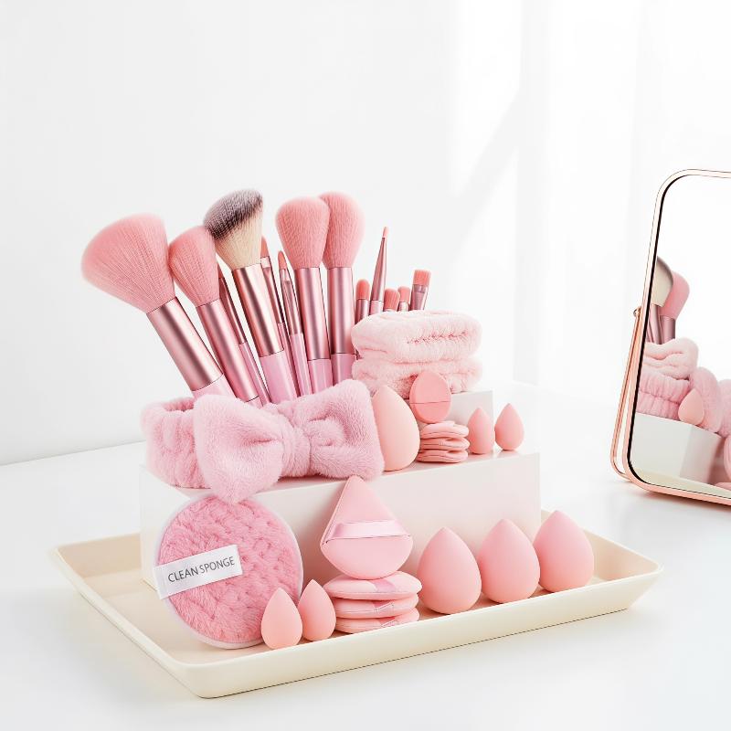 Set de Beauté 20/33 Pièces Kit d'Outils de Maquillage Éponge à Maquillage/Pinceau de Maquillage/Éponge de Beauté Pour l'Application et le Retrait du Maquillage Ensemble Complet