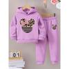 2 Sets Mode exquisites Mädchen Herbst/Winter Muster bedruckt mit Fleece warm gefüttert Kapuzenpullover und Trainingsanzug Hose