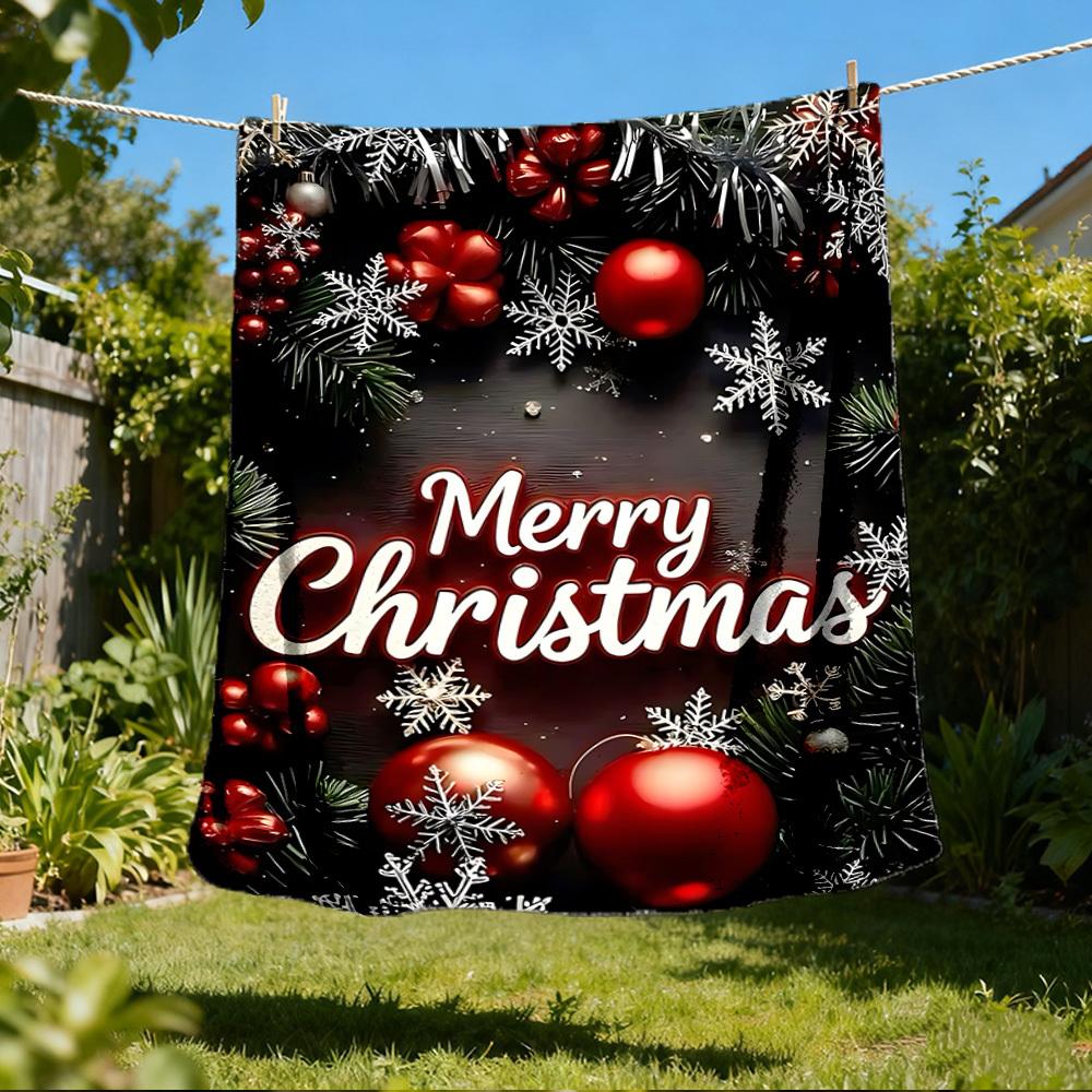 1pc Christmas Decorations Outdoor Flannel Blanket Soft All Season Polyester Throw , Perfect for Picnics & Travel , Picnic Accessory