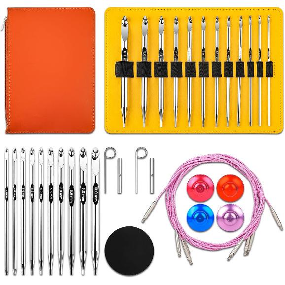 Набор крючков для тунисского вязания - Крючок для тунисского вязания, Набор сменных металлических крючков для тунисского вязания с тросиком, Крючки для тунисского вязания, Никель