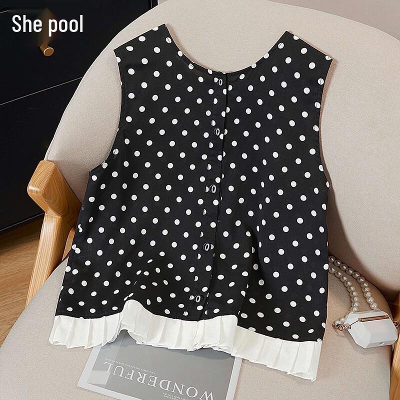 Women s Polka Dot Color-block Slim-fit Vest S