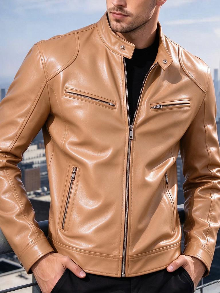 New men's stand-up collar locomotive leather jacket spring and autumn slim short PU leather jacket fashion casual jacket