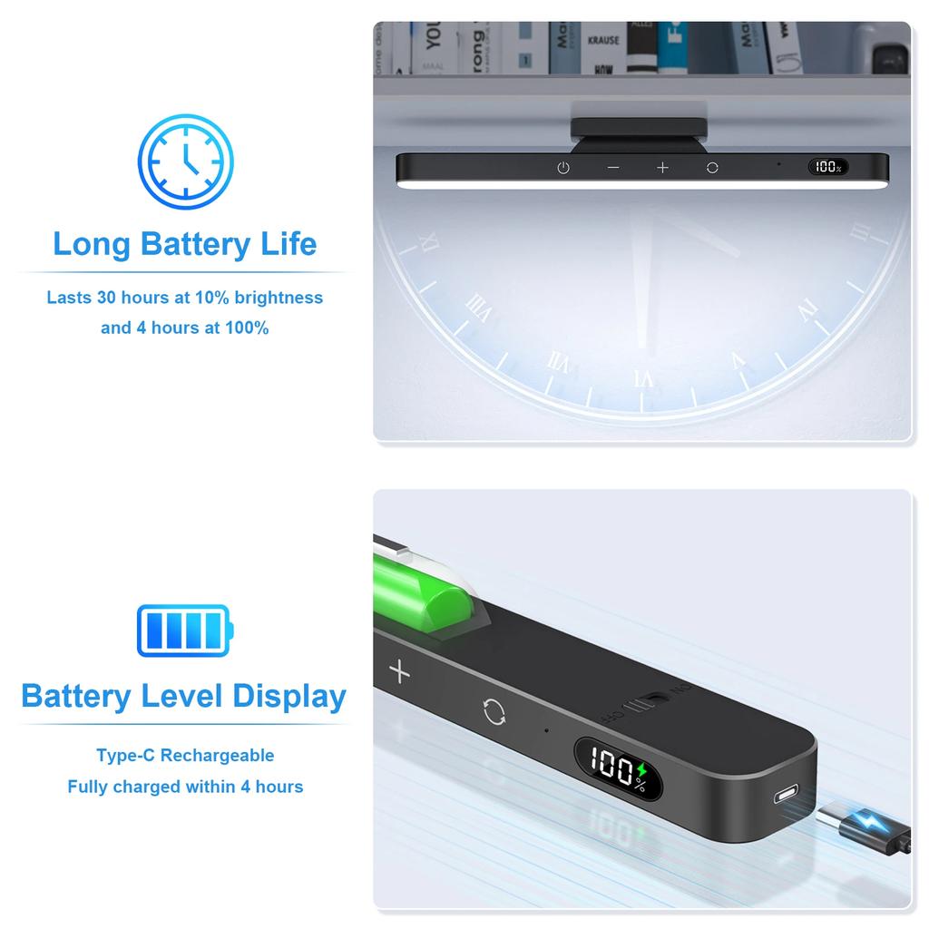 LED Touch Table Lamp Dimmable Mirror Lights 5 Colors Adjustable Makeup Light Rechargeable Under Cabinet Led Lights for Reading Cabinet Mirror Bedside