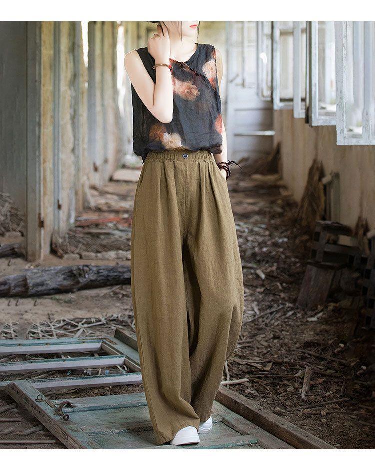 Wide-Leg Straight Pants: Women's Spring 2025 High-Waist Loose Cotton & Linen Retro Style
