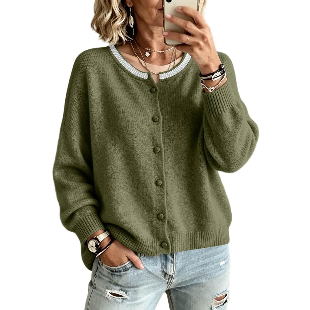 Women's Casual Color Loose Fit Long Sleeve Knit Cardigan for Everyday Wear