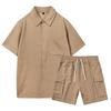 Men's Solid Color Button Short Sleeve Shirts Men's Casual Fashion Short Sleeve Shirts Shorts Set