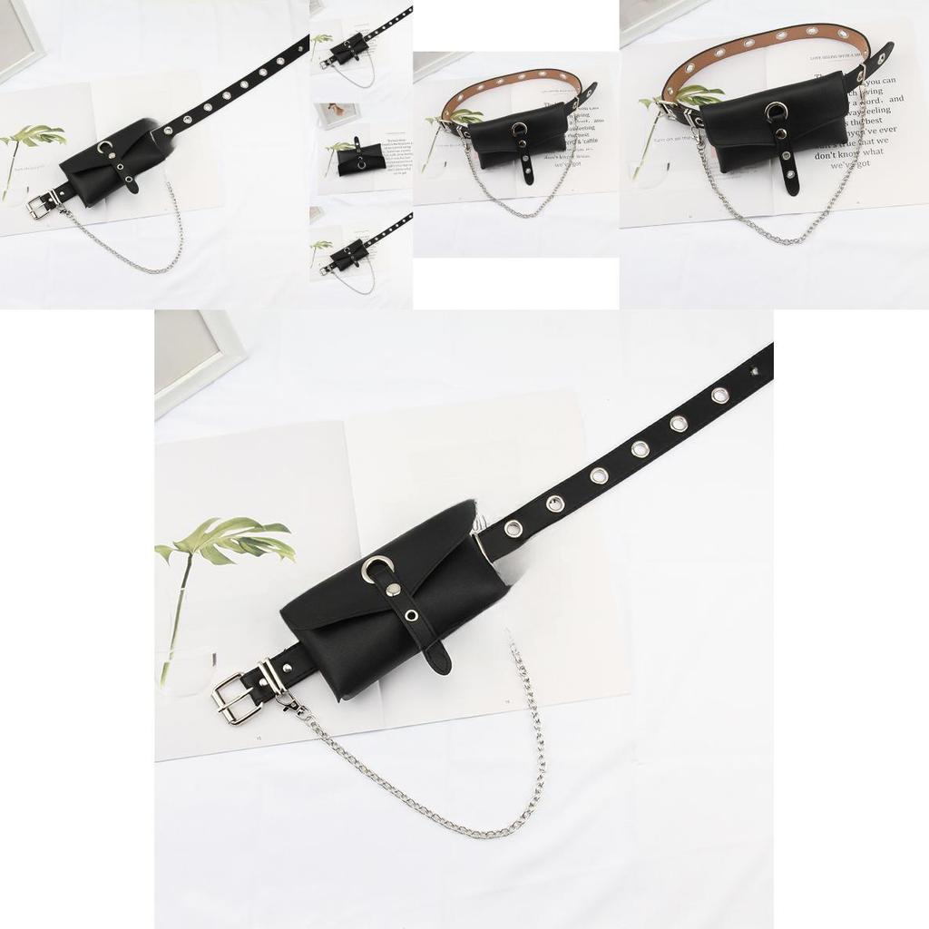 Punk Style Belt With Allhole Design And Chain Decoration For Trendy Street Fashion And Accessories