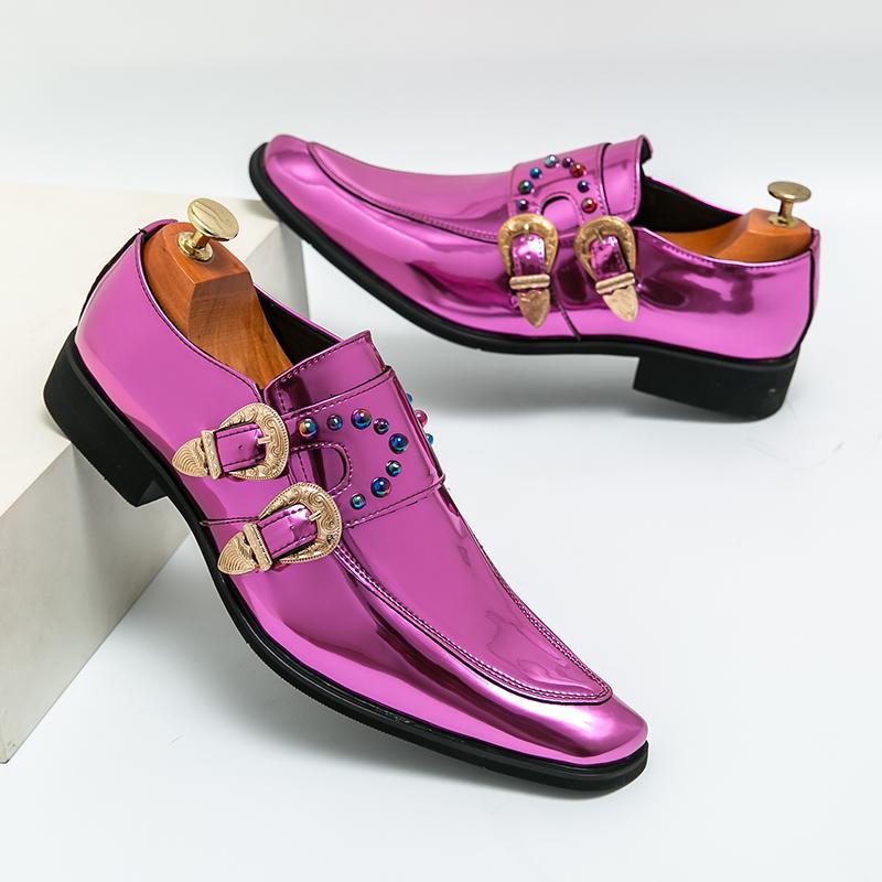 Elegant British Style Party Dress Shoes Flat Loafers Men's Chelsea Shoes Luxurious Purple Men's Business Pointed Shoes