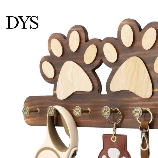 Wall Hook with Dog Paw Shape Key Holder Wood Anti-Rust Wall-mounted Metal Hooks Organizer for Keys Pet Leashes Scarves Small Items Rack