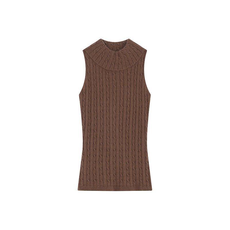 Women s Mock Neck Sleeveless Cable Knit Tank Loose Fit Elegant Camisole Solid Color Summer Layering Top XS