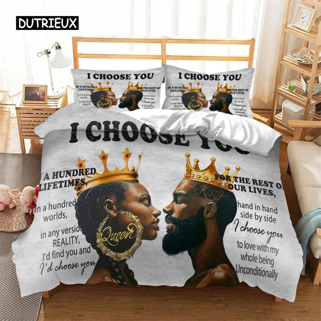 African American Black Lovers Duvet Cover Black Couple Soft Bedding Collection ValentineS Day Comforter Cover Collection Bedroom Decoration