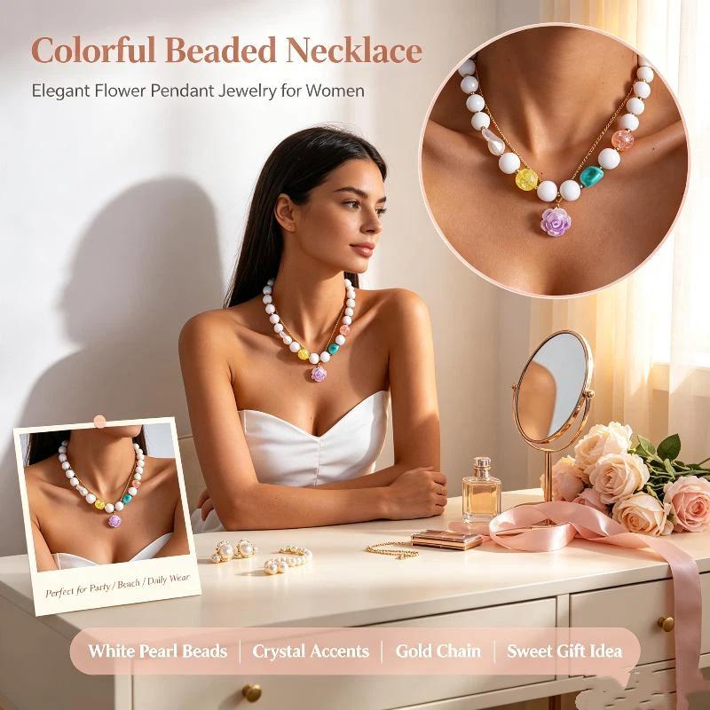 2Pcs/Set Bohemian Colorful Handmade Acrylic Beaded Choker Necklace Clavicle Chain For Women Summer Jewelry Gift