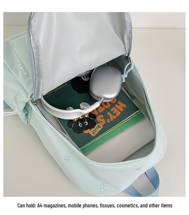 Girls' Versatile Shoulder Bag: Cute Embroidered Bow Backpack for Students and Travel