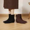 Pointed thick heel elastic short boots women's autumn and winter versatile thin boots suede brown thin not tired middle heel elastic boots