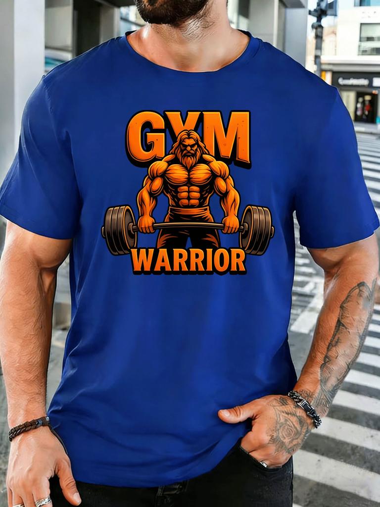 Gym Warrior Bodybuilder Barbell Unisexs Front Print T Shirt Fitness Workout Graphic Tee Casual Short Sleeve Top Gym Lover Gift