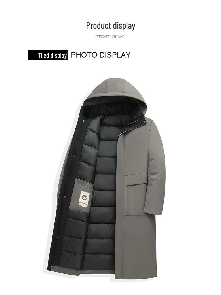 Winter Warm Long Down Coat for Men, Plus Size Knee-Length Outerwear for Middle-Aged and Older