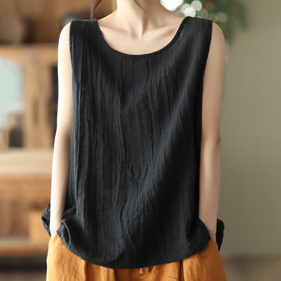 Women Summer Tops Neck Solid Color Lightweight Breathable Vest Loose Fit Sleeveless Round Casual Tank Tops
