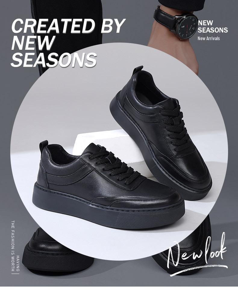 Men's 2025 Autumn Cowhide Leather Casual Sneakers with Thick Soles