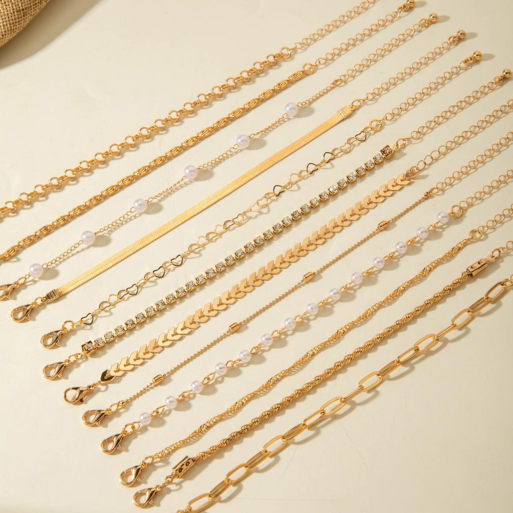 Accessories, simple chic style pearl bracelet set, multi-layer stacked diamond bracelet wholesale