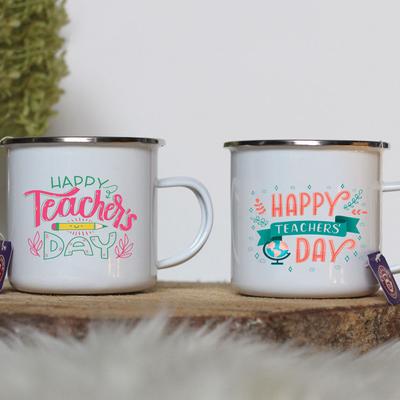 Tasse mit dem Aufdruck „Happy Teacher‘s Day“ (Alles Gute zum Lehrertag) mit Emaille-Griff, Kaffeetasse, Safttrinkbecher, Trinkbecher fürs Büro und die Arbeit, Dankbarkeits-Abschlussgeschenk für den Lehrer