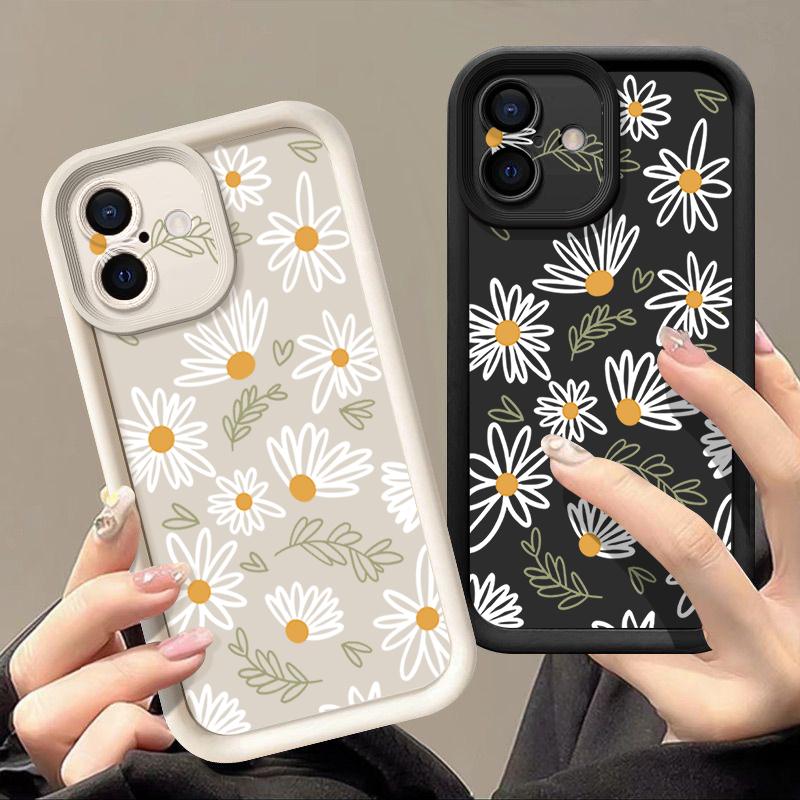 Soft TPU Case For iPhone 16e 16 17 Pro Max 15 14 Plus 13 12 Pro Max 11 17 Air Cartoon White Flower Printing Silicone Phone Cover