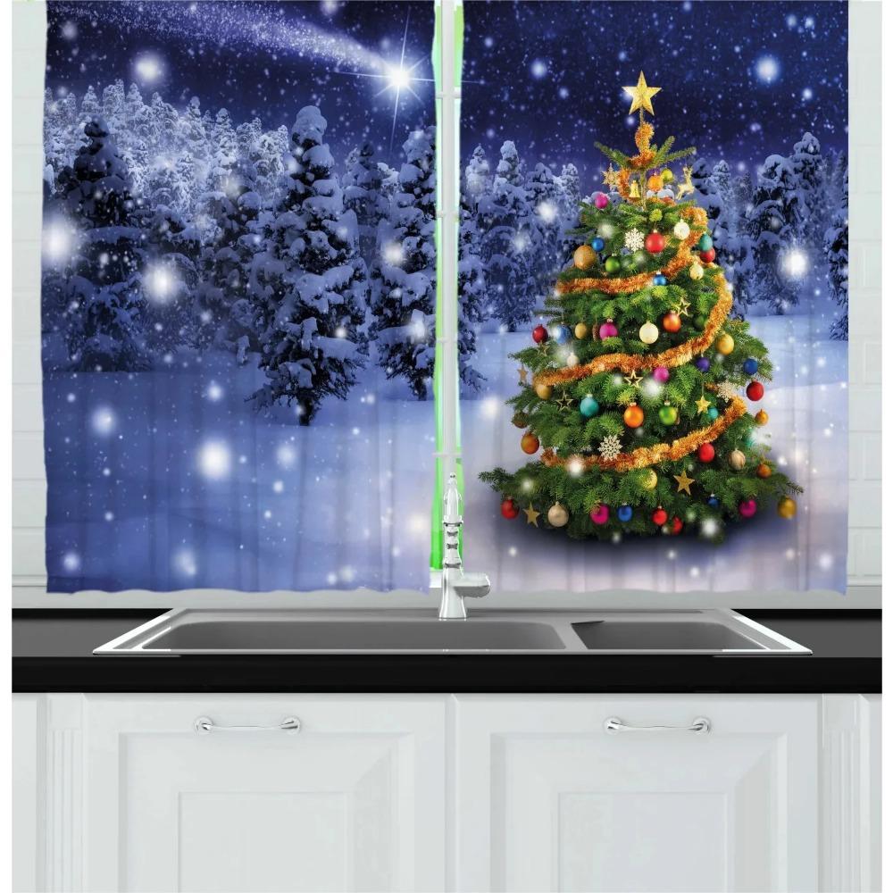 Christmas Theme Curtain Christmas Tree Bell Snowman Red and Green Matching Cloth Curtain for Bedroom Living Window High Shading