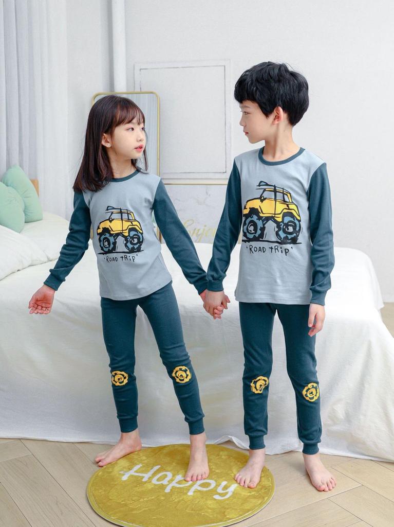 Children's Pure Cotton Pajamas - Autumn/Winter Thermal Set for Boys & Girls, Long Johns & Top, Warm Base Layer for Small & Medium Kids