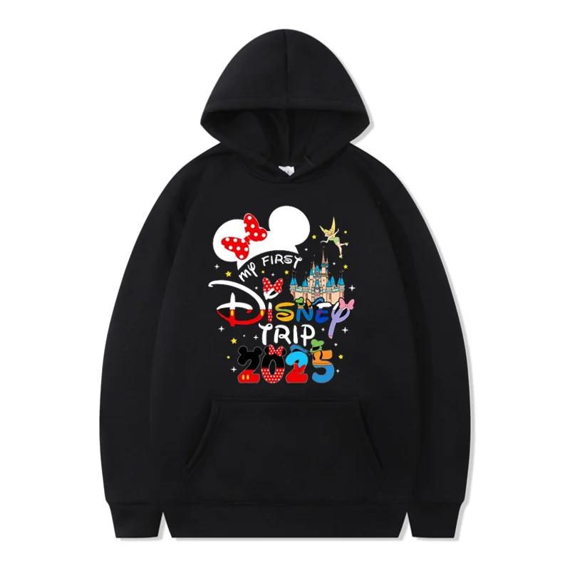 Funny Disney Hoodie My First Trip 2025 Mickey Minnie Printed Pullovers Tops Autumn Versatile Sweatshirts Women Casual Clothes