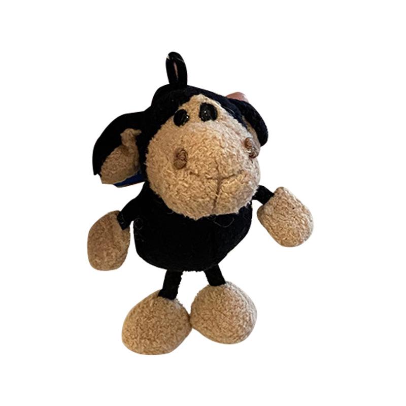 Adorable Black Wool Lamb Keychain - Cute Cartoon Couple Plush Doll Pendant