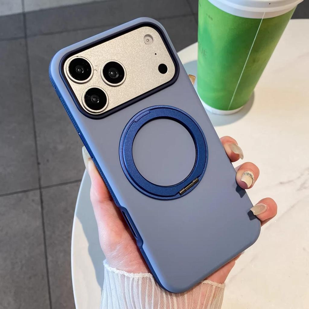 Color Contrast 360° Rotating Stand for iPhone 17/16 Pro Max, Anti-Slip Metal Frame Compatible Case