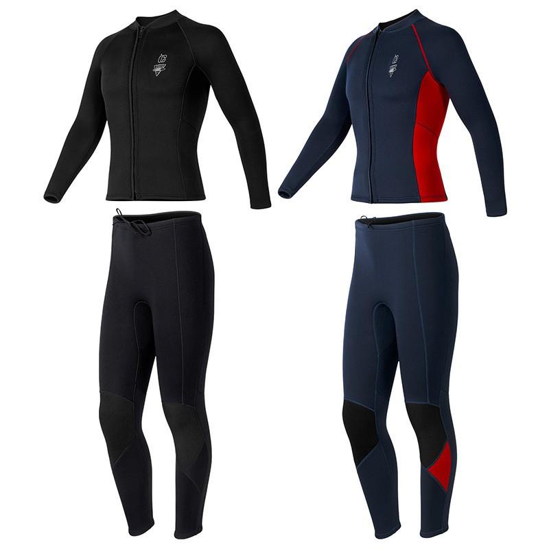 3mm Neoprene Wetsuit Set Men Women Long Sleeve Top Pants Surfing Snorkeling Swimming Diving Water Sports