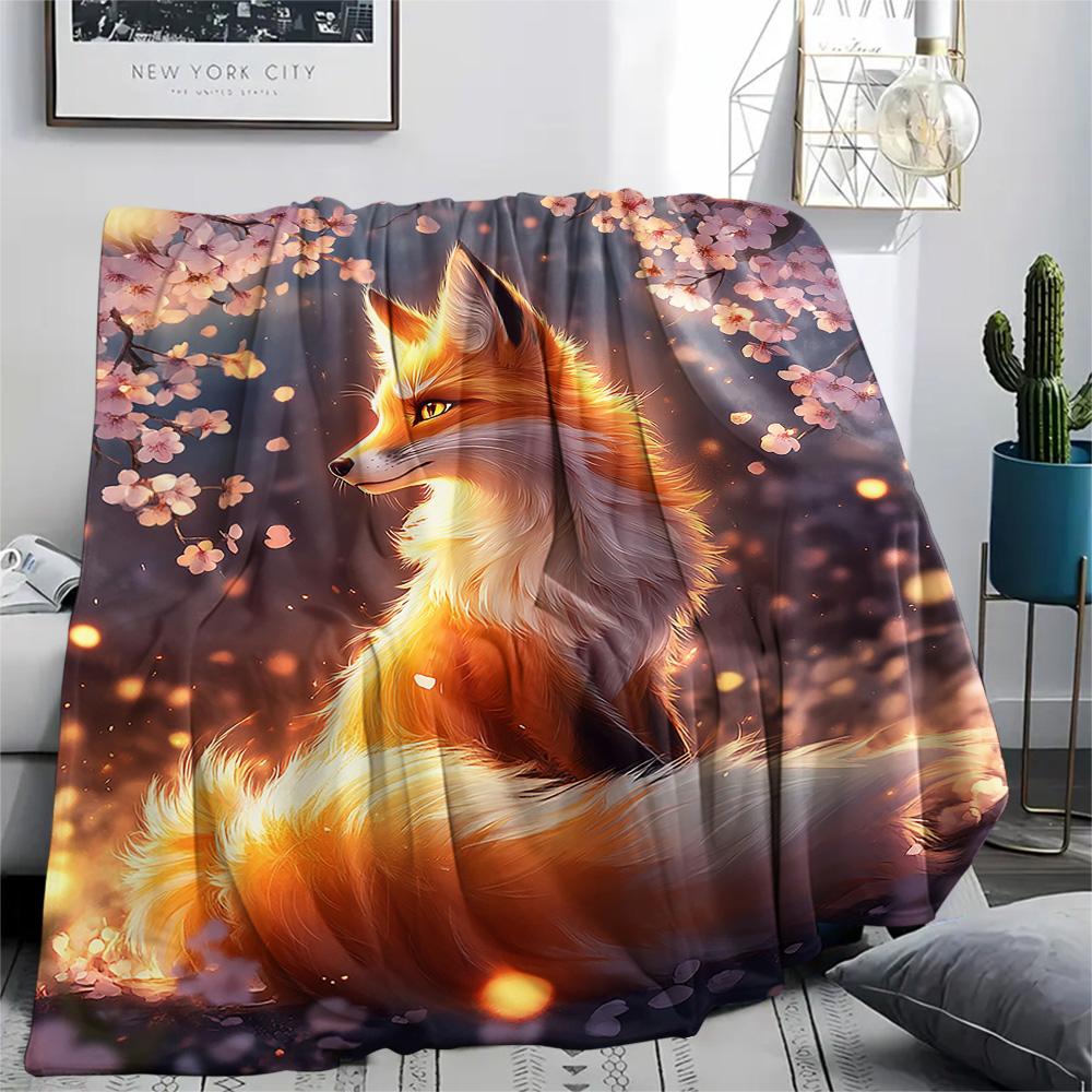 Fox Print Flannel Blanket, High quality Comfortable for All Seasons, Home Decor, Warmth and Comfort, Perfect for Christmas Gifts