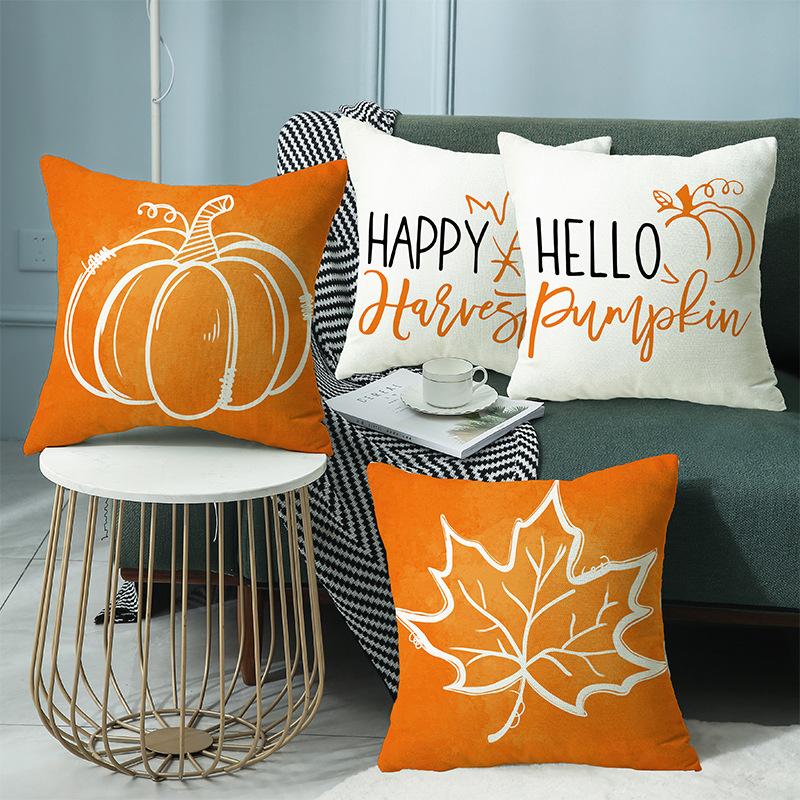 New Autumn Thanksgiving Pillow Cover Home Sofa Cushion Cover Linen Maple Leaf Pumpkin Car Pillow