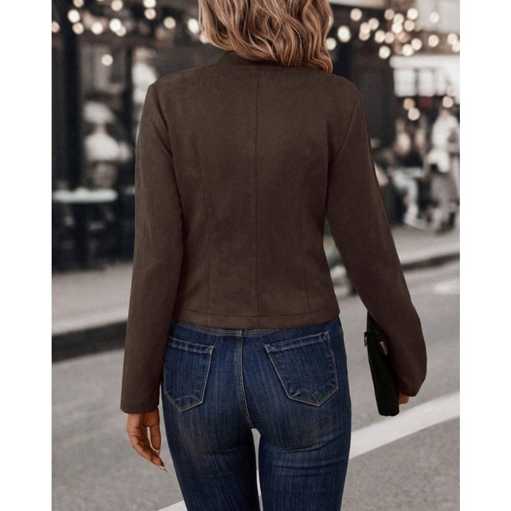 IHUASU Spring Autumn Solid Color Double-breasted Decorative Jacket Deerskin Velvet Vintage Long-sleeved Jackets & Coats