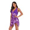 5XL Plus Size Damen Badeanzug mit asymmetrischem Saum, Blumenmuster, rückenfrei, Neckholder, Badekleid, Badeshorts