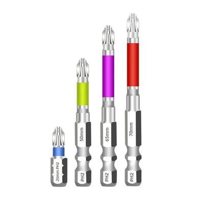 4PCS Cross Magnetic Screwdriver Bit Set PH2 Alloy Steel 2570mm High Hardness Drill Bits for Electric and Manual Screwdrivers