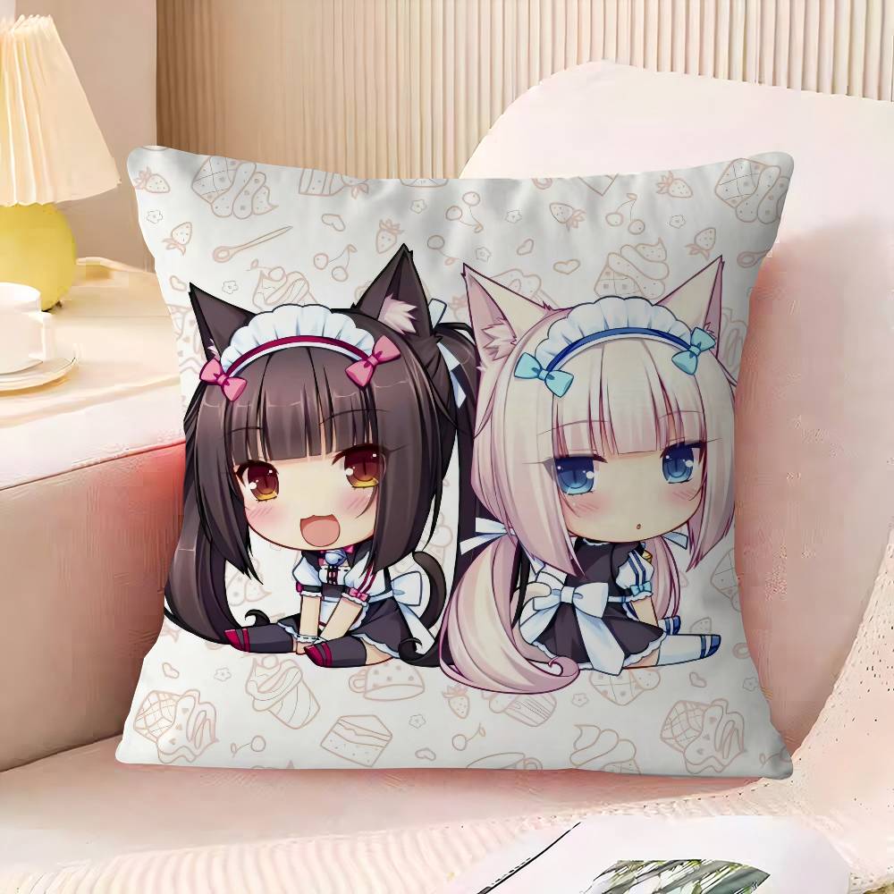 N-Nekopara Наволочка Квадратная Наволочка 3D Мягкая Плюшевая Накидка На Подушку Гостиная Диван Спальня Домашняя Комната Кровать Автомобильный Декор 16x16Inch