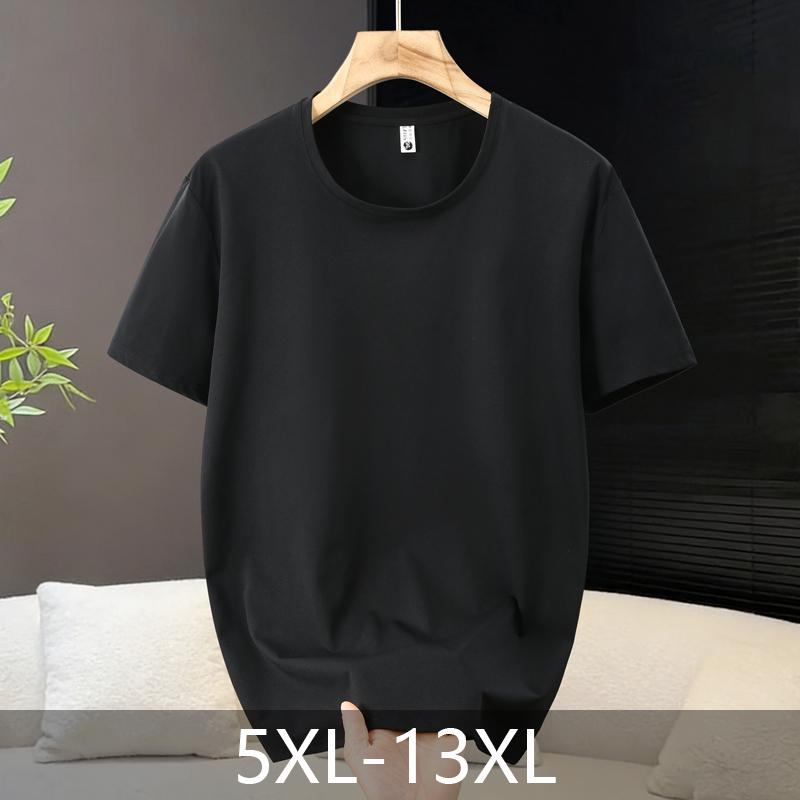 T-shirt da uomo tinta unita con scollo rotondo – Taglia forte, manica corta, vestibilità ampia, basica (5XL-13XL)