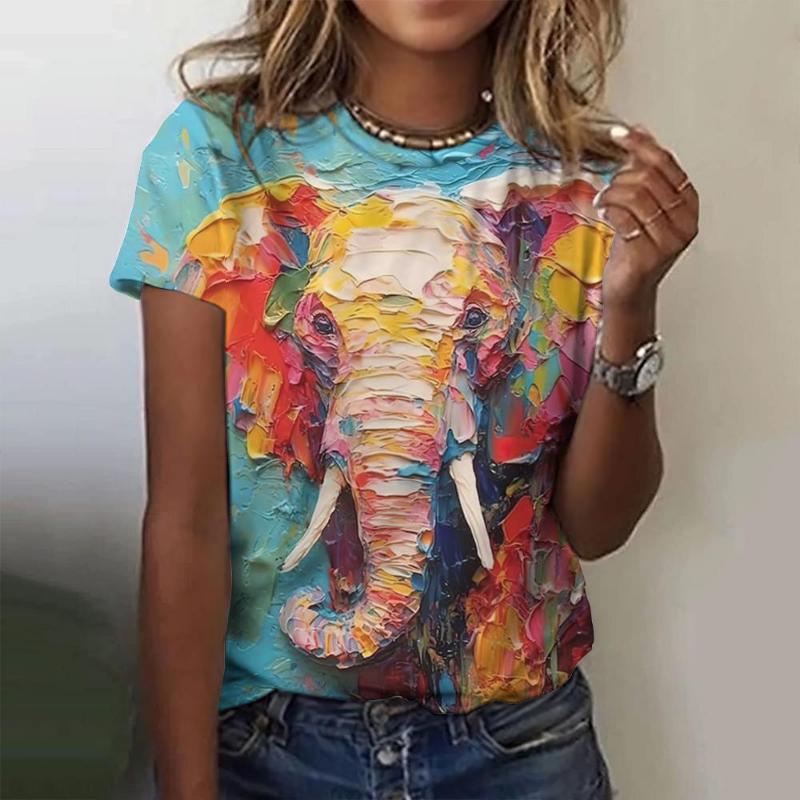 

Літні футболки з 3D-принтом слона Жіночий вуличний одяг Тваринний Повсякденна мода Y2k Футболка з коротким рукавом Футболки з круглим вирізом Топи Одяг 8XL