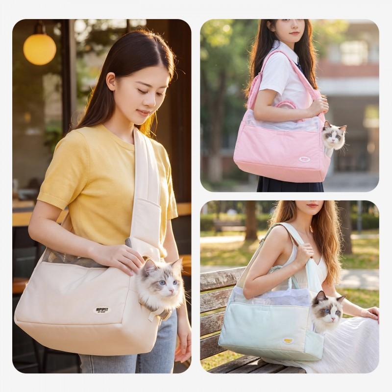 Lightweight Pet Carrier Bag Cats Dogs Outdoor Travel Crossbody Shoulder Simple Solid Color Large Capacity