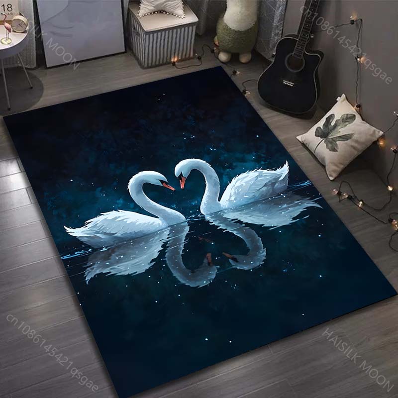 Multiple Sizes Elegant Swan Print  Carpet for Living Room Bedroom Sofa Home Decor Non-slip Floor Mat Luxury Gift  Area Rug