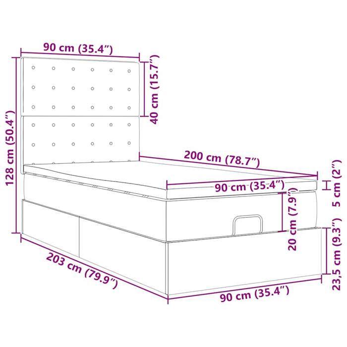 VidaXL Cadre de lit ottoman avec matelas rose 90x200 cm velours, cadre de lit, cadre de lit rembourré, cadre de lit ottoman 3314443