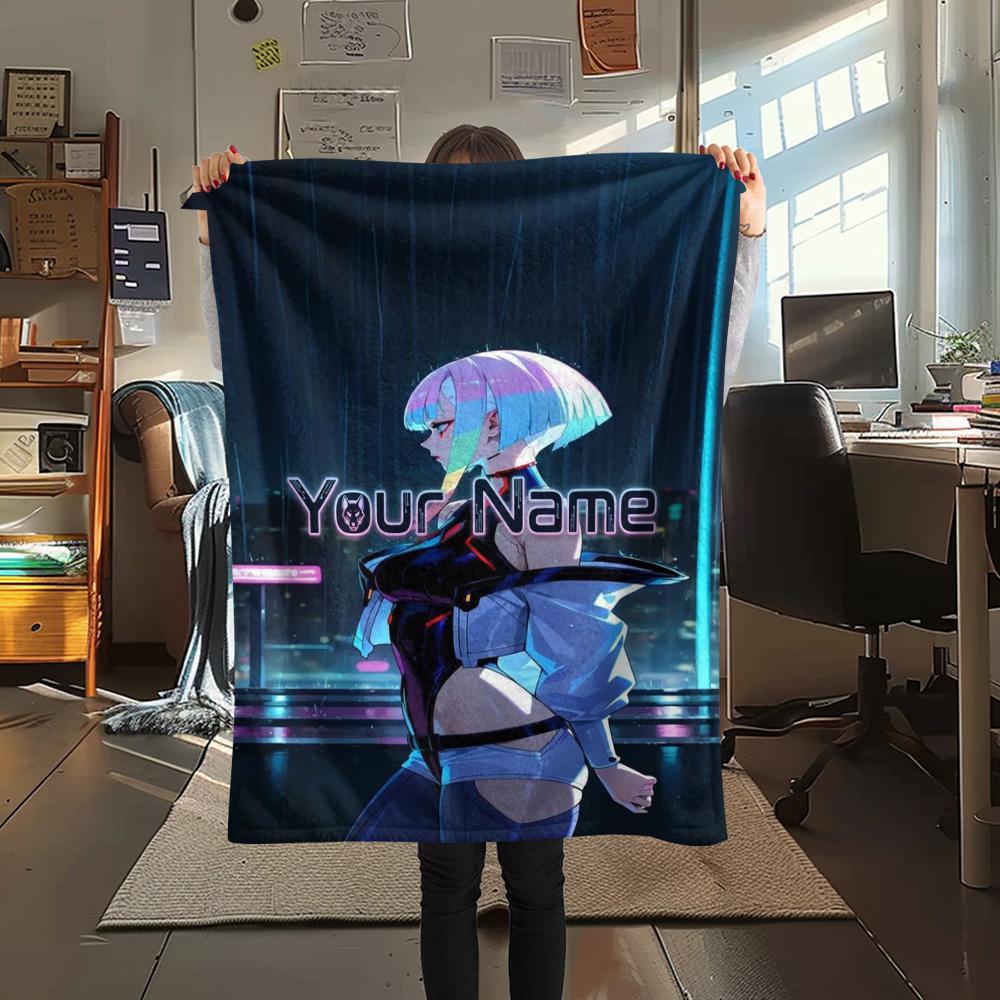 1PC Anime Fusion Custom Name Patterned Flannel Blanket Suitable For All Seasons For Home Decor Warmth And Comfort Gifts Holiday Present