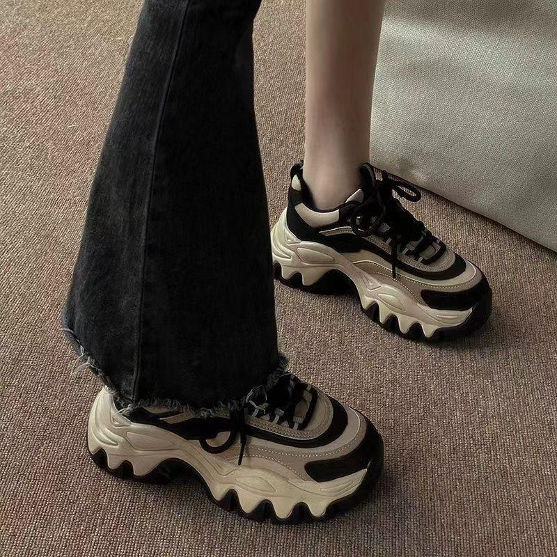 Autumn High Quality Chunky 5CM Women's Sneakers Lace-up Vulcanized Shoes 2025 New Women Comfortable Leather Casual Shoes Zapatos